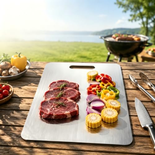 Tabla de cortar metálica rectangular de 29,01 cm x 20,00 cm, apta para cocina doméstica, acampada, parrillas y uso al aire libre miniatura 1