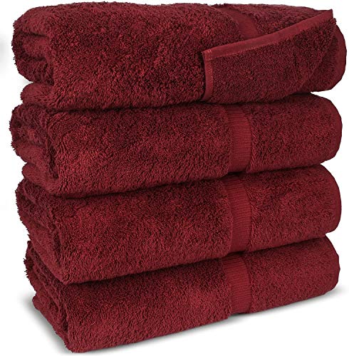 FTB Classic Bath Towels Set 4 Piece 27X54 Inches Bath Towels (Cranberry, 4 Bath Towels)