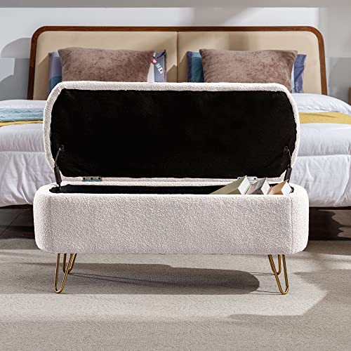 Favfurish Storage Ottoman for End of Bed with Gold Legs, Modern Faux Fur Entryway Bench,for Living Room，Bedroom，End of Bed,Ivory White by Favfurish - Image 4