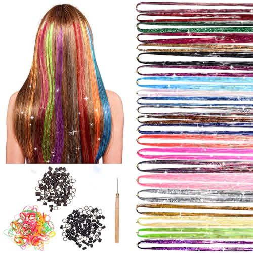 Healeved Hair Tinsel Kit, 22 Colors Glitter Hair Extensions with Styling Tools