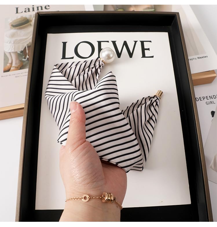 Silk Scarf Necklace with Pearl Magnetic Buckle, 2 In 1 Small Necklace Collar Scarf Pearl Necklace Neck Scarf Retro Scarfs4