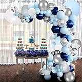 【Kit de guirnaldas de globos】 Este kit de guirnaldas de globos se compone principalmente de azul, blanco y plateado, es sinónimo de elegancia, pureza y nobleza. ¡Definitivamente será la mejor opción para baby shower, boda, fiesta de cumpleaños, despedida de soltera, aniversario y graduación, eventos corporativos, compromisos, barbacoas, sesiones de fotos y más! Y puede crear una pantalla colorida y llamativa que atrapará ¡la atención de todos tus invitados!