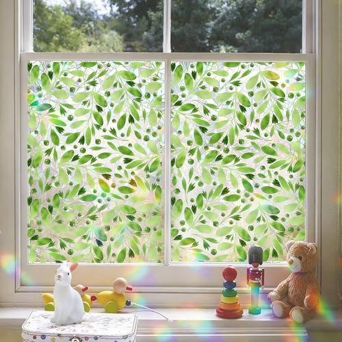 LIIJII Windows Privacy Film,Green Decorative Static Clings Rainbow Window Film