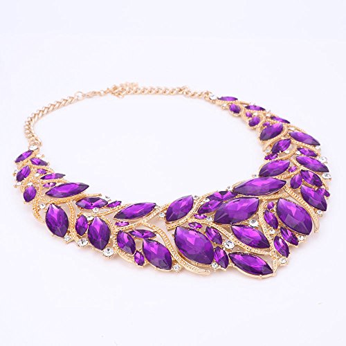 African Beads Jewelry Sets Women Bridal Crystal Statement Necklace Earring Jewelry Sets (Purple) #TOP4