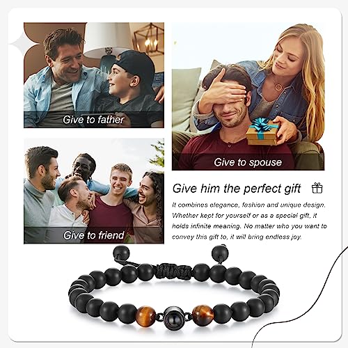 Custom Tiger Eye Memorial Bracelet for Dad - Personalized Photo Projection3