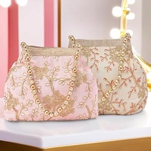 Kuber Industries Pack of 2 Potli Bags for Ladies & Girls | Women Shagun Pouches for Festive Seasons | Bridal Purse | Moti Embroidery- Peach & Cream 2 51Idc5MzRHL. SL500 . SS300