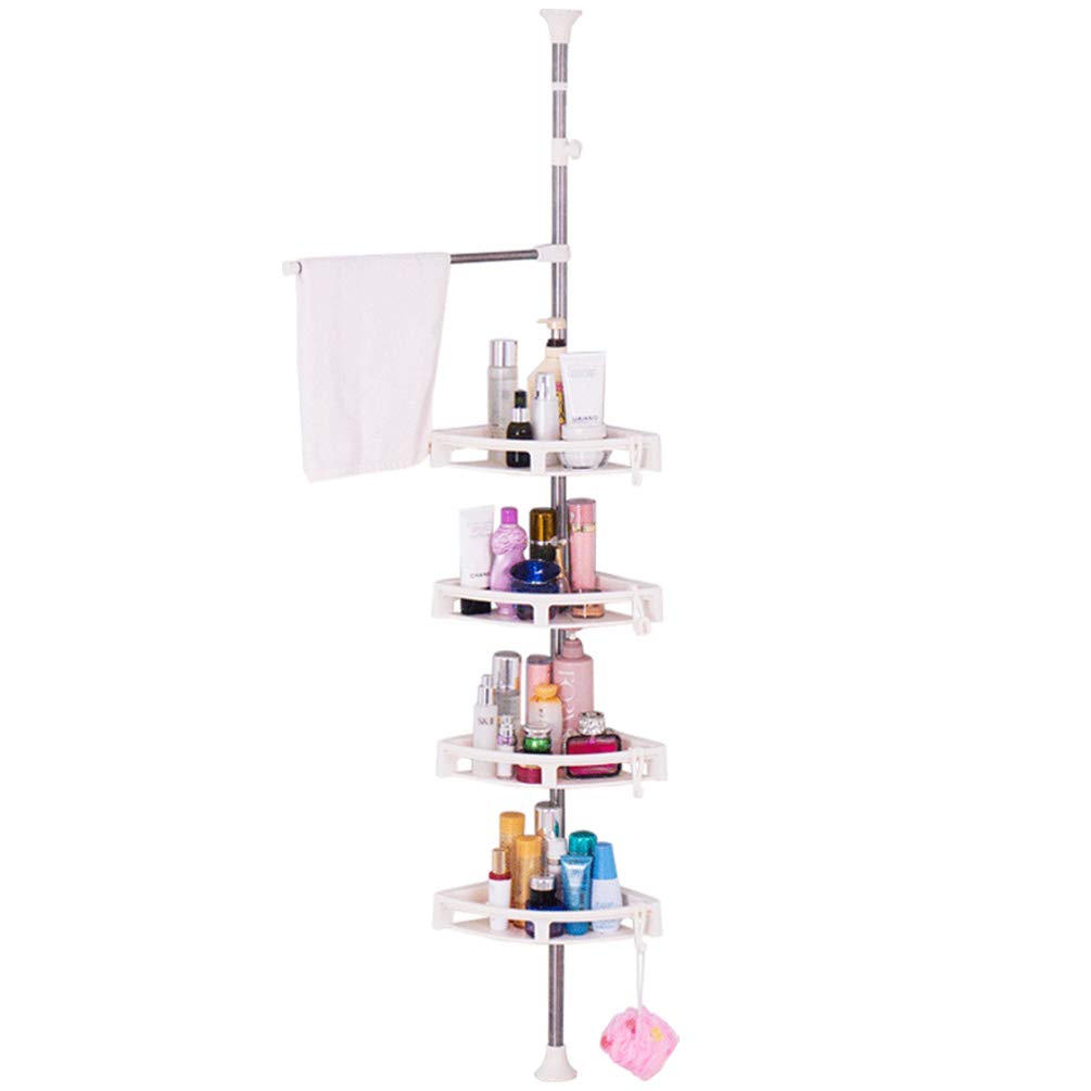 Hershii Estante organizador de ducha esquinero para baño con 4 cestas grandes y barra de toallas, color marfil