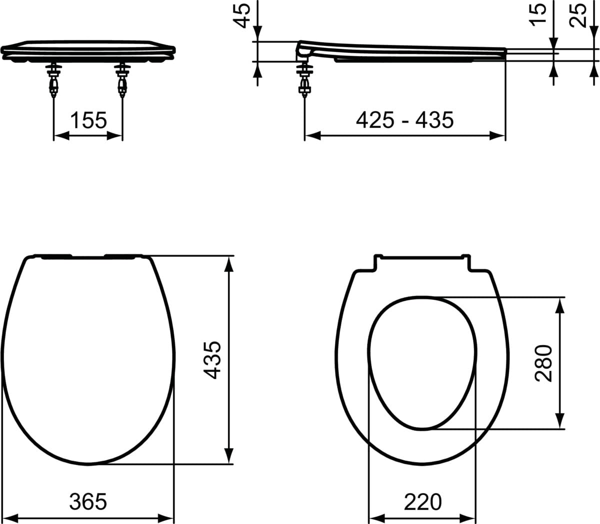 Ideal Standard Eurovit sedile WC con SoftClose, forma ovale – Bianco | Sedile per WC universale con chiusura automatica (SoftClose) e cerniere in acciaio inossidabile, E131801