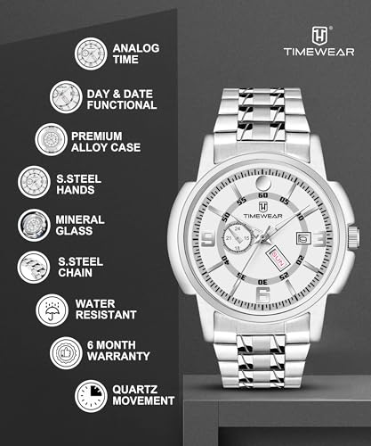 Image of TIMEWEAR Analog, Day Date Functioning, Stainless Steel Chain Watch for Men