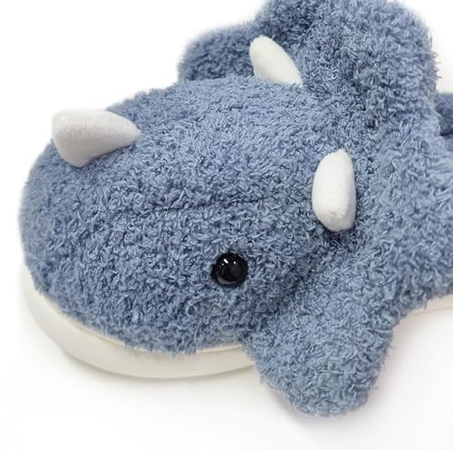 Image of Unisex Dinosaur Plush House Slippers - Soft Indoor & Outdoor Fuzzy Winter Slippers