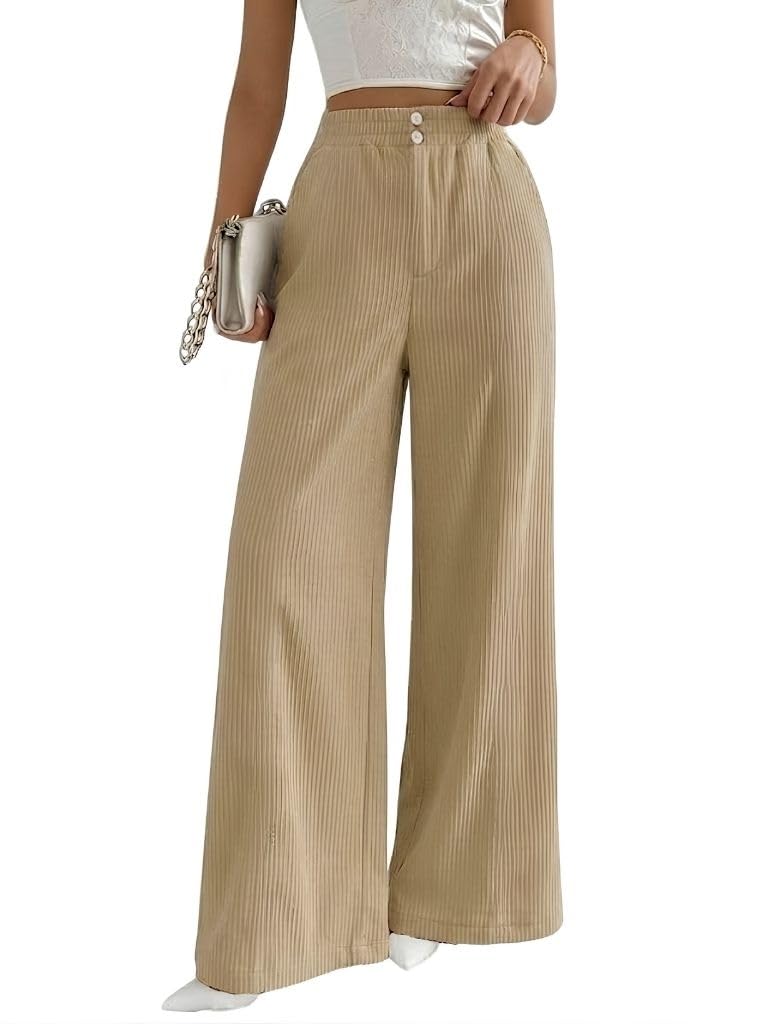 Authentics Women's Trendy Casual Corduroy Stretchable Baggy Loose Korean Trouser with Pockets || High Rise Elastic Waist Going Out Lounge Pants || Wide Leg Sweatpant for Woman-image-42