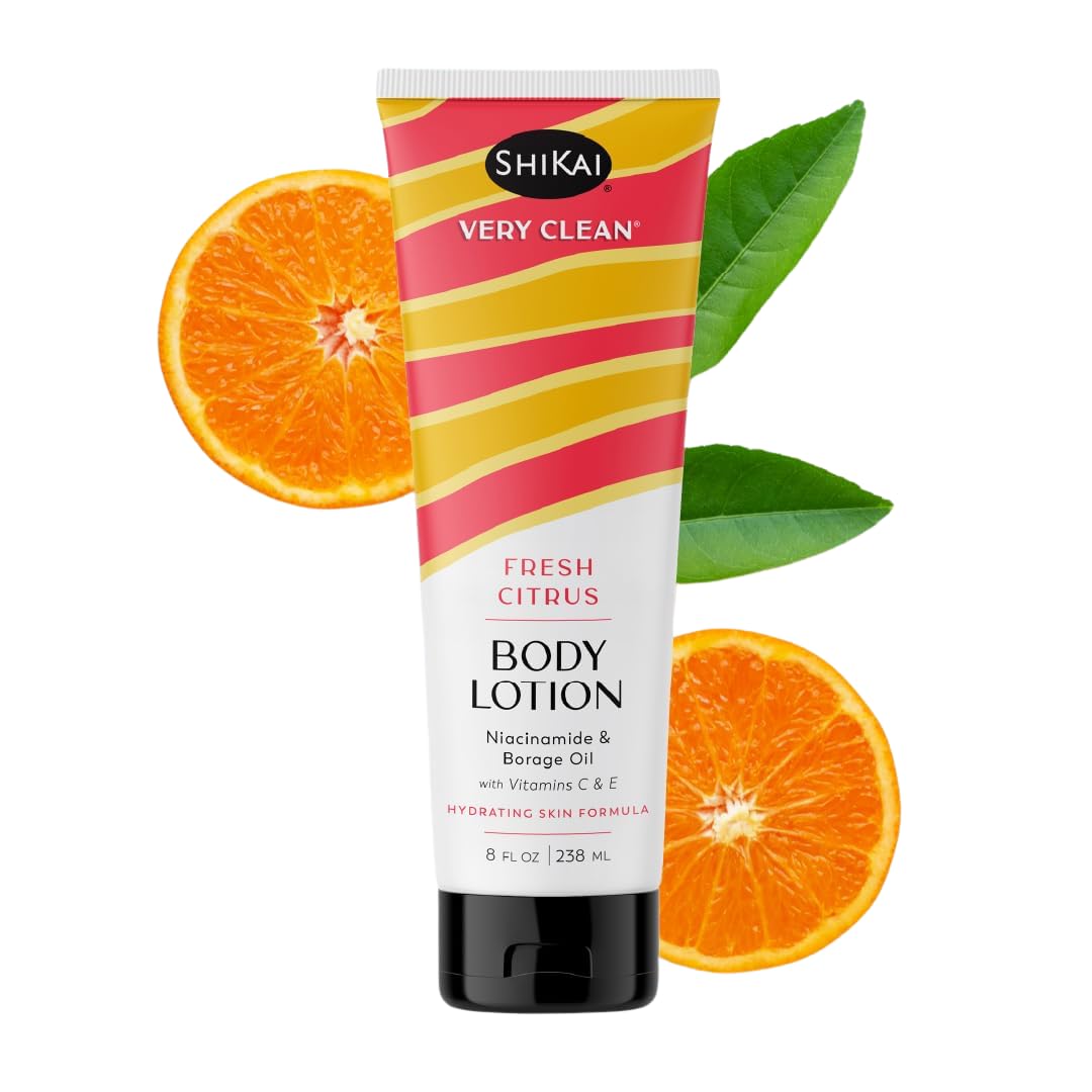 Very Clean Body Lotion (Fresh Citrus, 8 oz) | Hydrating Skin Moisturizer for Dry Skin | With Niacinamide, Borage Oil, and Vitamin C & E