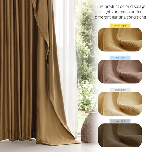 Beauoop Golden Brown Velvet Curtains 84 Inches Long 2 Panels for Bedroom Living Room Soft Luxury Room Darkening Thermal Insulated Soundproof Rod Pocket Window Treatments Drapes, 52X84 Set of 2 - Image 6