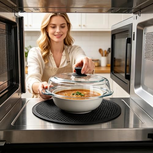 Couvercle micro-ondes réutilisable avec poignée silicone pour cuisson four - 3
