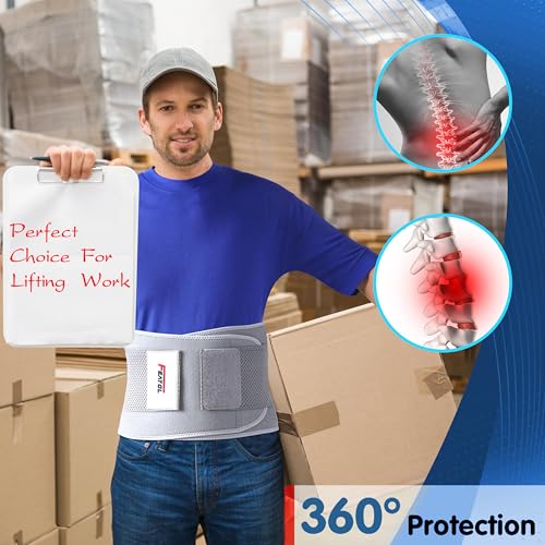 Image of FEATOL Back Brace for Lower Back Pain Women, Breathable Back Support Belt for Women & Men with Lumbar Pad, Lumbar Support Belt for Heavy Lifting & Work, Scoliosis, Grey, 5XL (Circumference:68-74.8 inch)