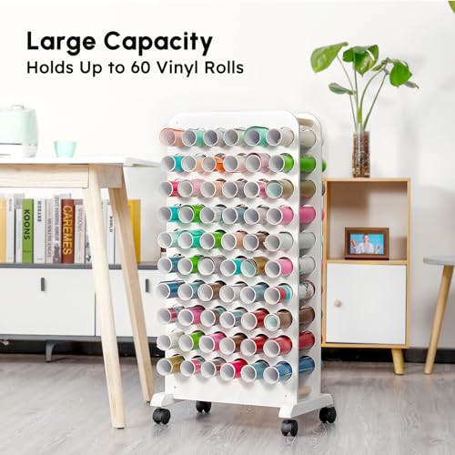 Rolling Craft Cart & Mobile Vinyl Roll Holder, Rolling Storage Organizer with Vinyl Roll Holder, Crafting Cabinet Workstation Tool Holder for Craft Room Home Office