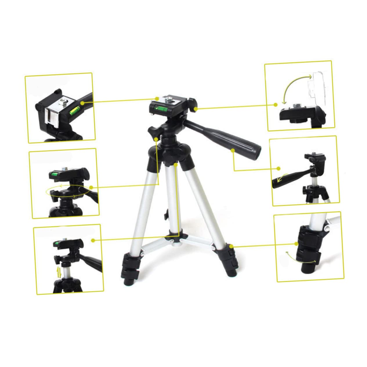 COLLBATH Portable Aluminum Alloy Adjustable Tripod Stand with Section Legs for Cameras and Smartphones Lightweight and Detachable Bag Included