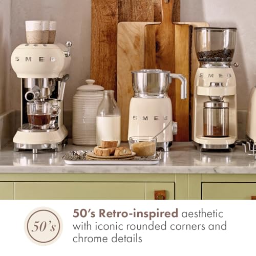 SMEG Retro 50's Style Milk Frother with 2 Disks 6 Preset Programs Hot or Cold Frothing and Induction Heating (Cream)