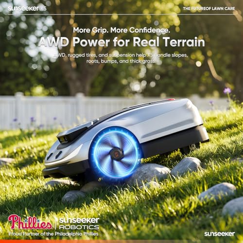 Image of Sunseeker X5 AWD Robot Lawn Mower, 0.5 Acre / 21,780 Sq. Ft., Wireless No Boundary Wire Mower with RTK Vision Navigation, AI Obstacle Avoidance, App Control