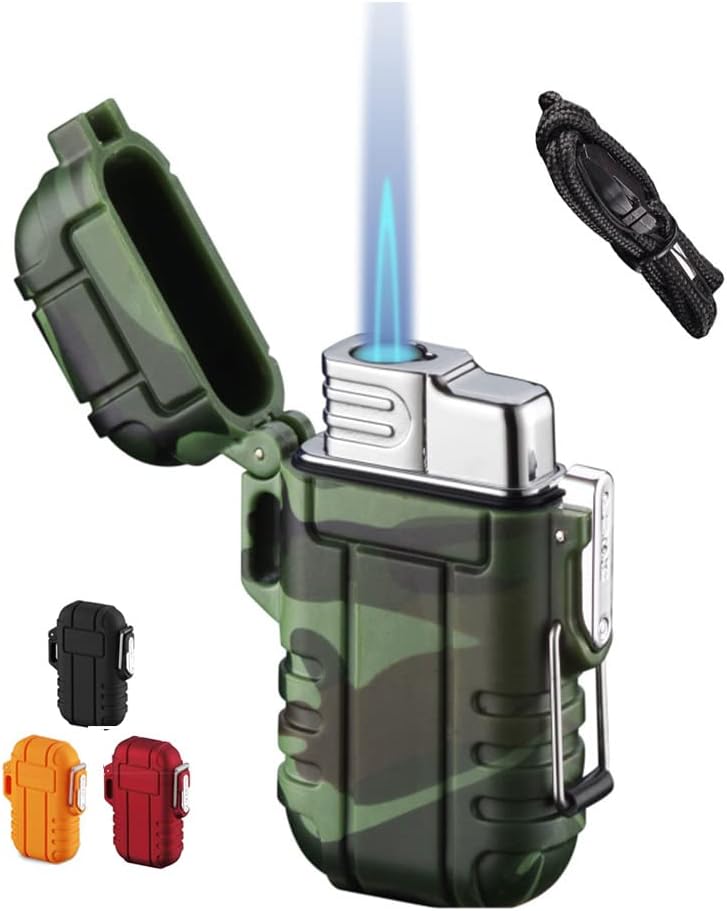 Torch Lighters, Refillable Mini Butane Lighter with Safety Lock, Waterproof and Windproof, Adjustable Jet Flame, Gift Box, Camouflage