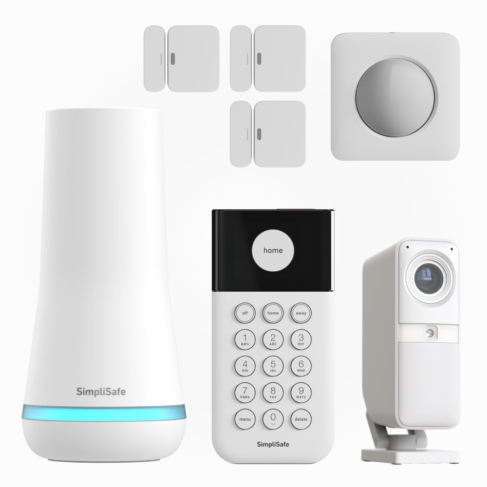 SimpliSafe SimpliSafe Wireless Home Security Systems | 7 Piece Smart Home Alarm Systems with HD Indoor Security Camera | Mobile App & Works with Alexa | Professional Monitoring Available | Easy DIY Install