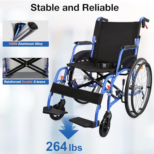 Wheelchairs for Adults, WHLICKS Premium Comfortable Transport Wheelchair Lightweight Foldable，25lb Portable Transfer Chair for Seniors with Swing-Away footrests and Anti Tipper, 264lb Capacity by WHLICKS - Image 3