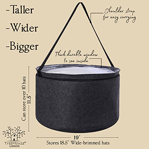 Treehouse London Felt Hat Storage Box | Large 19"D Collapsible Hat Holder Organizer With Dust-Proof Lid | Multipurpose, Sturdy, Thick, Stackable | Lined With Metal Frame (19"D X 11.5''H) | Black (Xxl) #TOP2