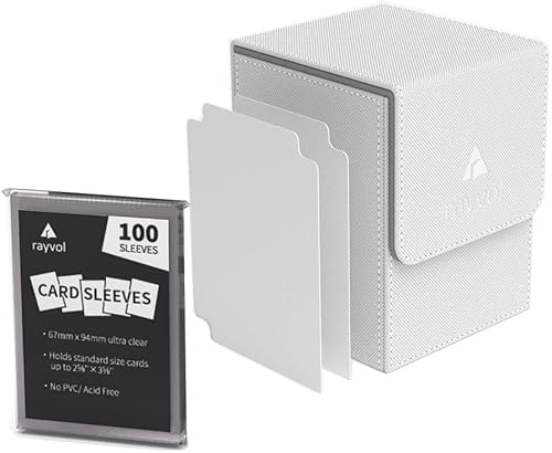 Rayvol Caja de cartas prémium para más de 100 cartas para MTG, 2 divisores y 100 fundas de centavo por caja, funda para cartas para Magic Commander,
