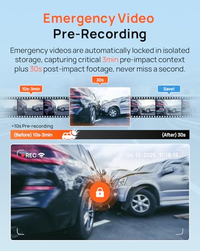 70mai A800SE Dash Cam Car Front Rear 4K UHD+1080P with GPS WiFi, Dual Car Camera with 128GB SD Card, F1.55 Aperture HDR, Night Vision, ADAS, 3 "IPS, 24/7 Parking Monitoring, Supports 512 GB Max - Image 4