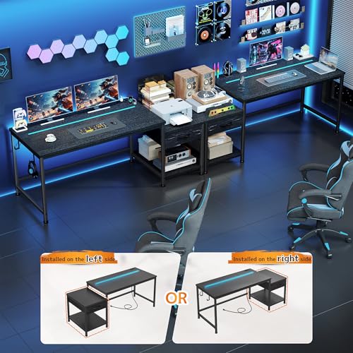 Image of DurayLoly 48 inch Gaming Desk with Printer Shelf & Drawer for Teen Gaming Room | Printer Shelf & Storage Drawers; Store Printer, Stationery and Daily Gadgets for Teen Dorm & Bedroom Workspace, Black