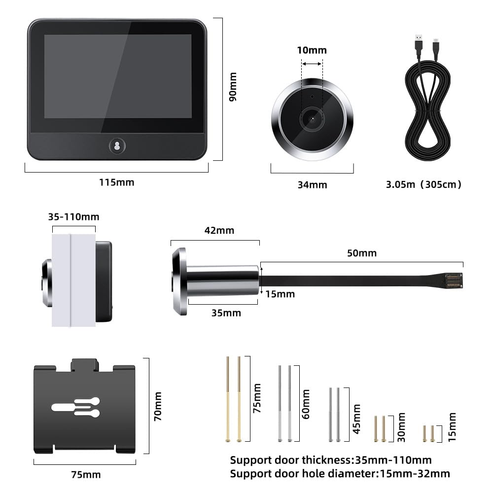 Mirilla Digital WiFi 1080P - Vigilancia por Aplicación con Amplio Ángulo, Mayor Seguridad con Cámara para Puerta,Mirilla Electrónica, Cámara de Puerta Mirilla, Mirillas Digitales para Puerta