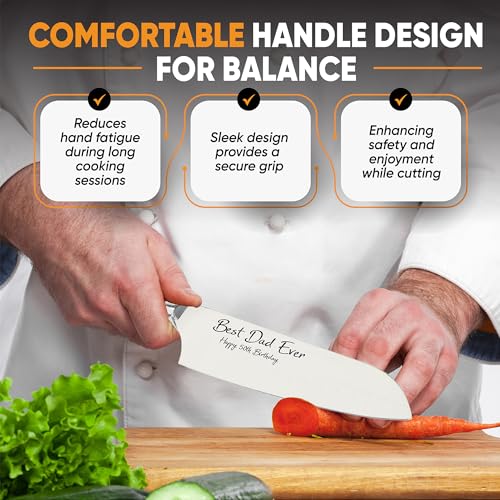 Image of Custom Santoku Stainless Kitchen 8-inch Knife with Sheath and Box, Laser Engraved Personalization Gift for Him, Her, Birthday, Housewarming, Anniversary, Kitchen Cooking Knife Gift Set