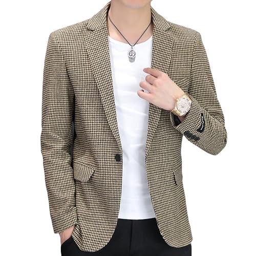 Men's Slim Fit Plaid Blazer Business Casual One Button Fashionable Suit Jacket Spring Autumn Party Sport Coat