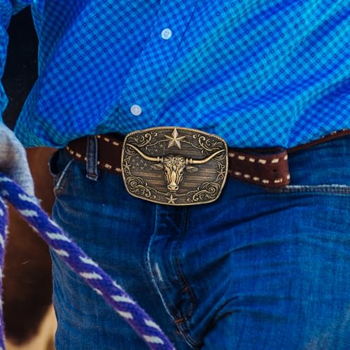 Absbolo Western Belt Buckle Men Vintage Longhorn Bull Cowboy Rodeo Texas Belt Buckle for Men Women