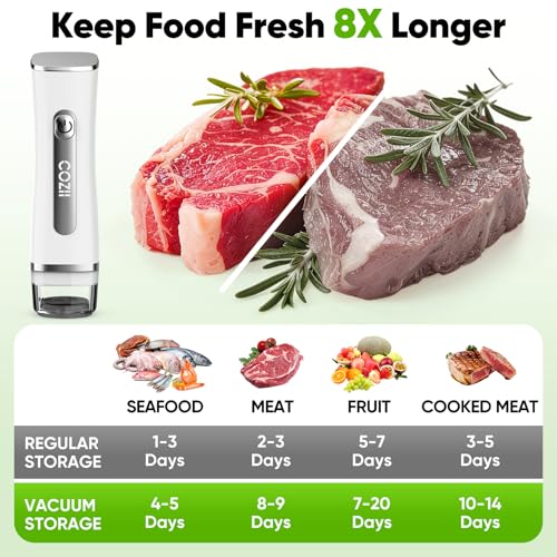 Image of COZII Vacuum Sealer for Food, Powerful Handheld Vacuum Sealer with 30 Reusable Bags, Rechargeable Design with Visible Detachable Tank, Portable Food Saver for Kitchen Camping Travel and Meal Prep