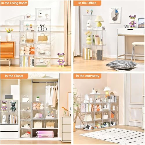 Image of Purse Organizer for Closet,Clear Acrylic Display Case for Handbag Organizer, Purse Storage Box with Magnetic Door, Plastic Storage Bins for Book, Collectibles, Cosmetic (9 Pack)