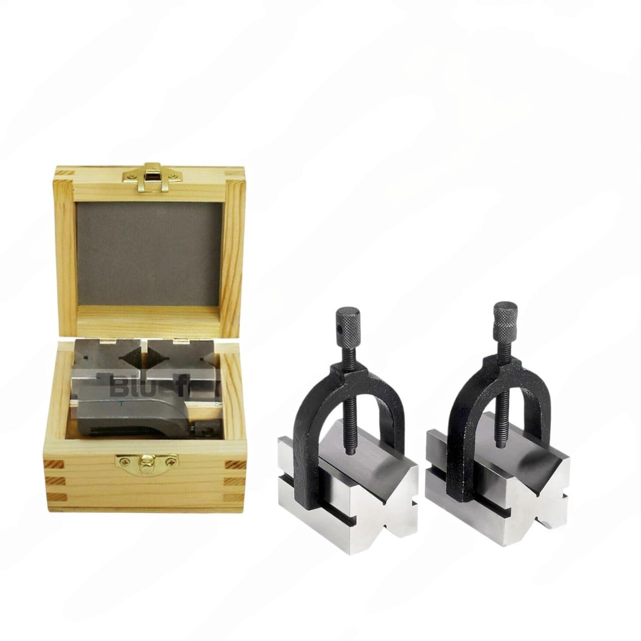 Precision Engineers V-Blocks Paire de blocs en V avec jeu de pinces boîte de rangement en bois pour inspection usinage précis