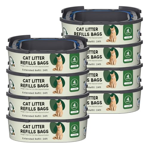 Fununcat Cat Litter Refill Bags Cartridge Compatible with Litter Cat Genie Standard, Plus, XL+ and XL Pail Refills, Pet Waste Bags Box Accessories, Pack of 8