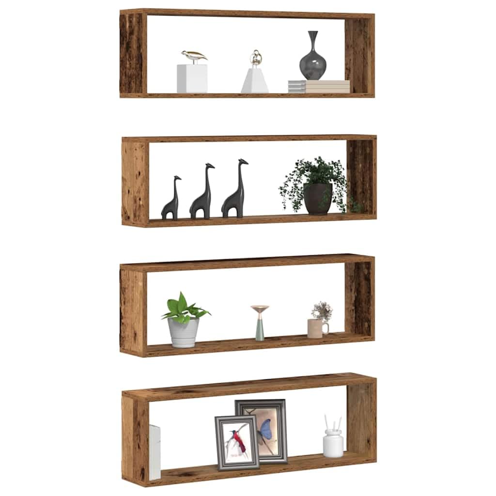 vidaXL Wall Shelves Wall-Mounted 4 pcs Old Wood 80 x 15 x 26 cm