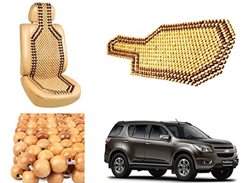 Image of Car Bead Seat Wooden Beads Cushion Cover Pad for Chevrolet Trailblazer, Acupressure Sitting Seat Cover | Cream Color - Pack of 1