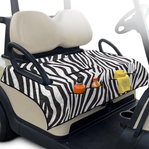 GLENLCWE Zebra Print Universal Golf Cart Seat Towel Blanket Covers 4 Front Pockets, Breathable Golf Cart Seat Covers Reversible Foldable Golfs Carts Seats Pad Comfortable