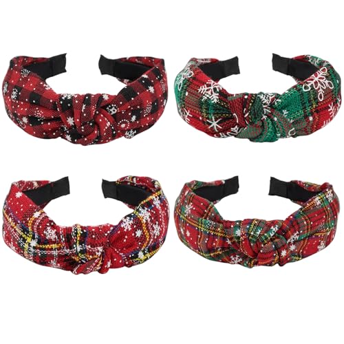 Lonext 4pcs Christmas Headbands for Women Wide Knotted Headband Xmas Holiday Hair Accessories