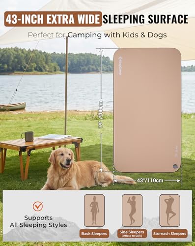 KingCamp FLEXIREST 5.0 Wide Sleeping Pad for Camping, 43" Extra Wide Drop-Stitch Inflatable Camping Pad with Pump Sack, Compact Portable Sleeping Pad for Tent, SUV, Dog Camping & Travel — view 5