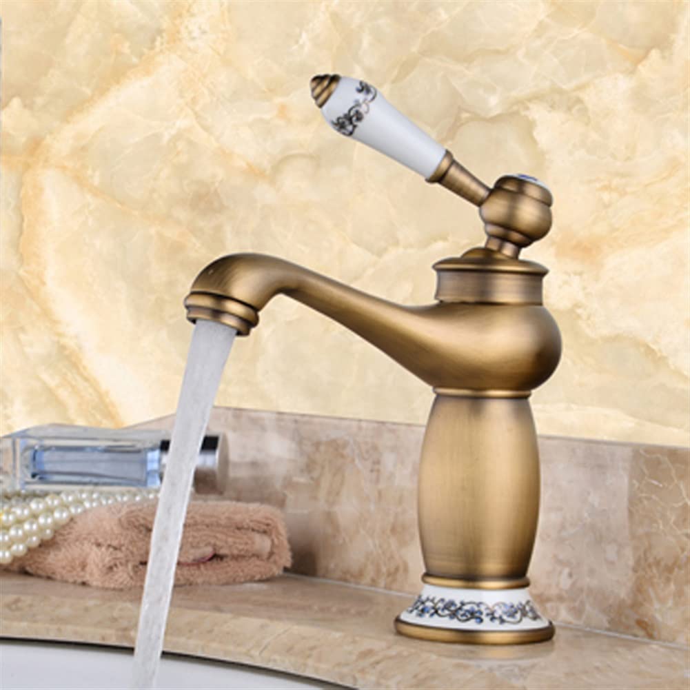 Robinet de lavabo de salle de bain en cuivre doré et porcelaine bleue royale
