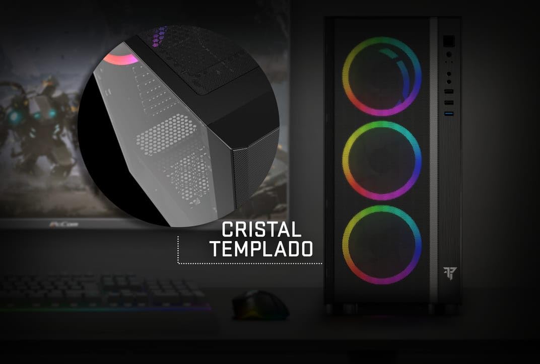 Tempest Umbra Caja PC ATX/Micro ATX/ITX, Cristal Templado, Ventilación ARBG, Torre Gaming Negra