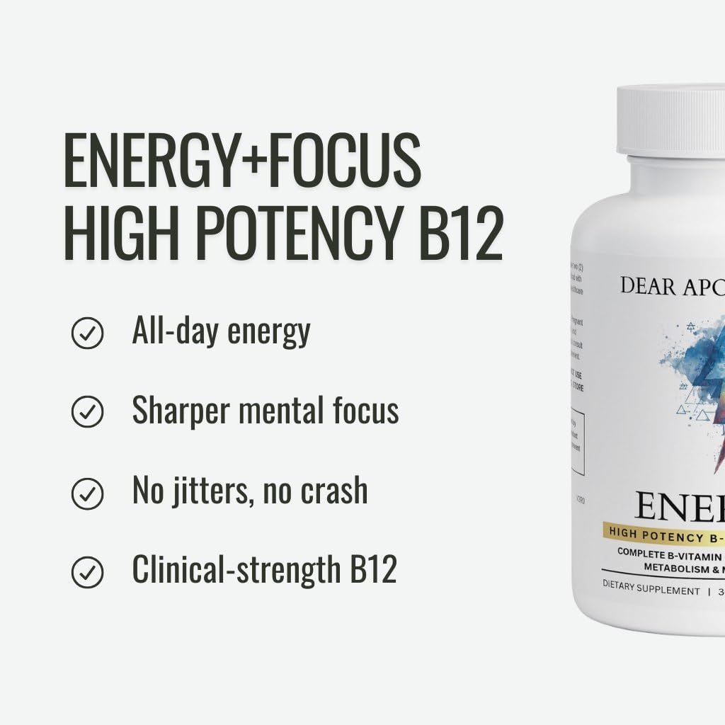 Energy+ B Complex High Potency Supplement - B12 2000mcg B6 B1 Folate Biotin Niacin Riboflavin Pantothenic Acid - Complete B Vitamins with Choline Inositol - Vegan Non-GMO - 60 Caps — Amazon image 2