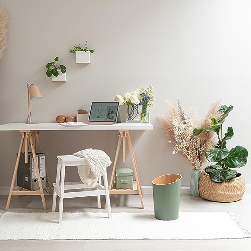 Kazai.® Design-Papierkorb ’Bennet’ | Einzigartiges Design für Büro, Schlafzimmer, Kinderzimmer u.m. | Mülleimer aus Echtholz-Veneer | Grün