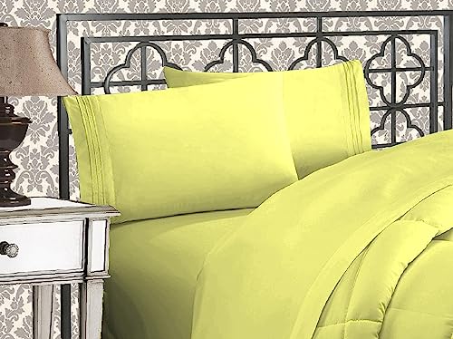 Elegant Comfort Luxurious 1500 Premium Hotel Quality Microfiber Three Line Embroidered Softest 4-Piece Bed Sheet Set, Wrinkle and Fade Resistant, Queen, Pistachio Green