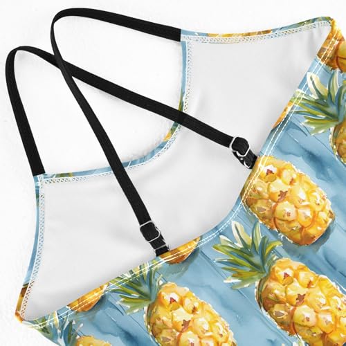 senya Girls Swimsuits One-Piece Swimwear Tie Bathing Suit Beach Summer Round Neck 5-6T Watercolor Pineapples on Blue Pattern4