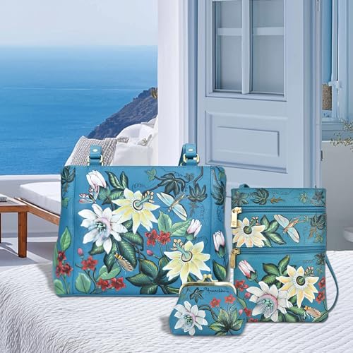Image of Anuschka Women's Leather Crossbody Bag - Hand-Painted Genuine Leather Handbag with Pockets for Everyday Use - 448
